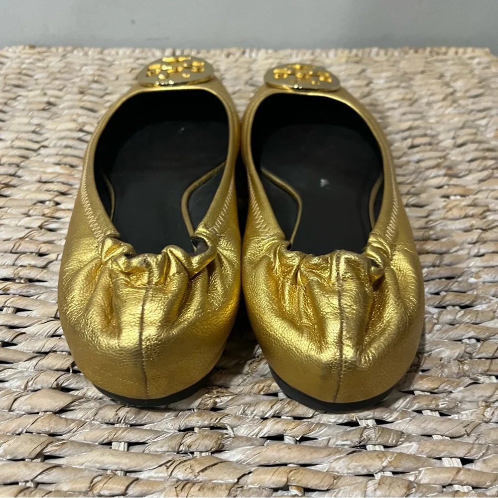 Tory Burch Womens Metallic Logo Reva Leather Ballet Flats‎ Size: 10.5 50008619